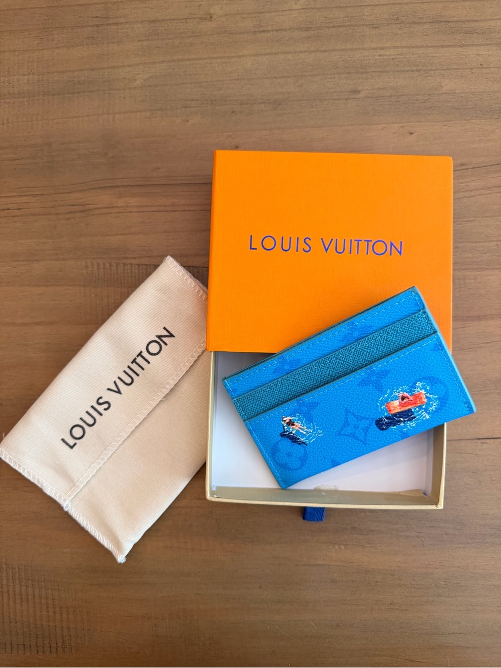 Louis Vuitton Bright Blue Monogram Card Holder with Racing Print - Picture 2 of 5